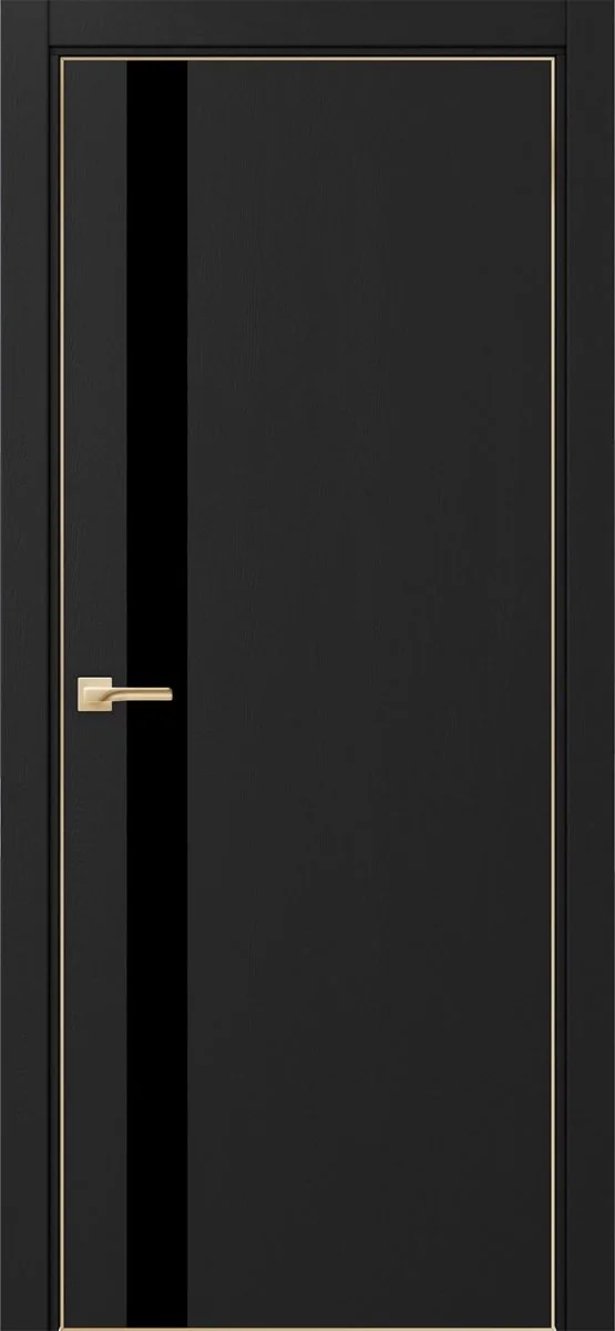 Дверь межкомнатная Неаполь 211 - антрацит, черное lacobel, алюм.золото, с четырех сторон