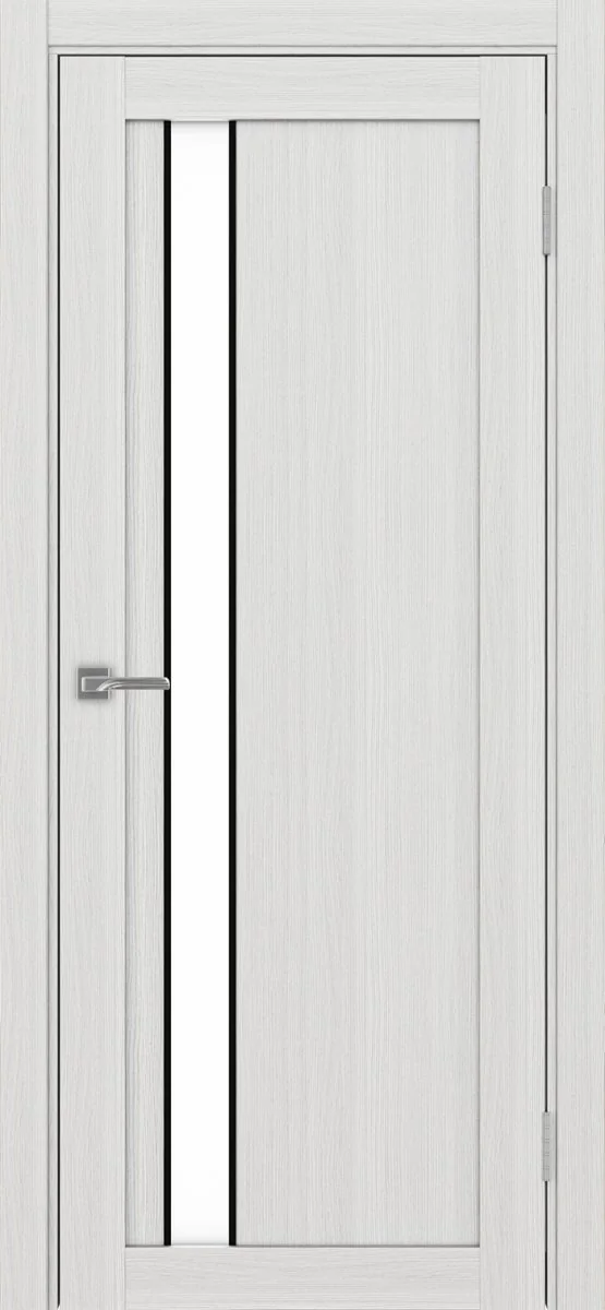 Дверь межкомнатная Турин 528AПП.121 - ясень серебристый, белое lacobel, алюм.чёрн.