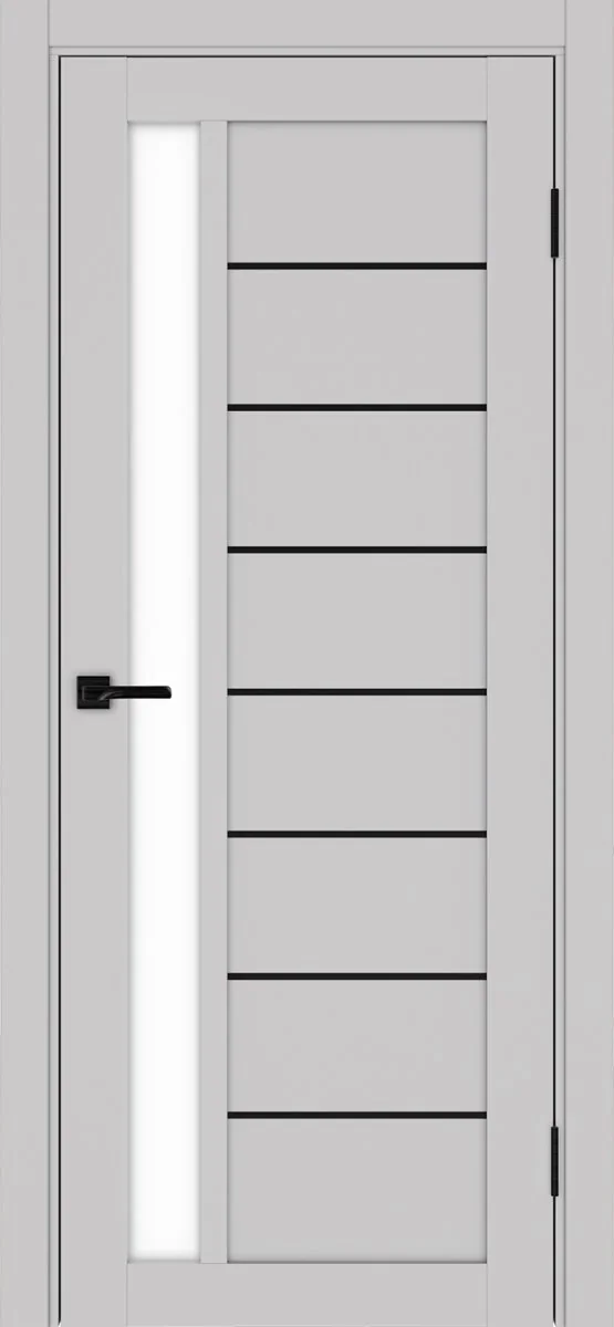 Дверь межкомнатная Турин 554АПП.21 - пепельный, белое lacobel, алюм.чёрн.