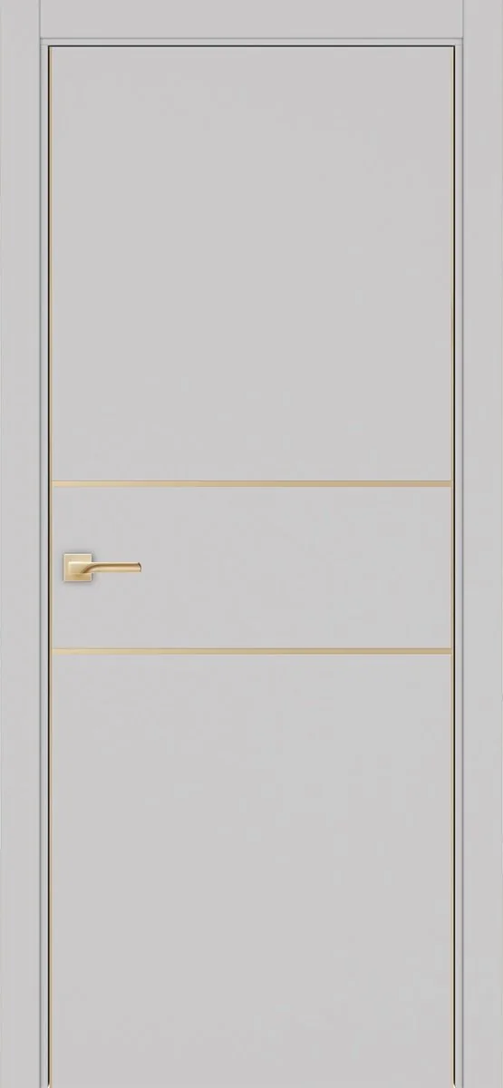 Дверь межкомнатная Неаполь 203 - пепельный, щит мдф, алюм.золото, с двух сторон