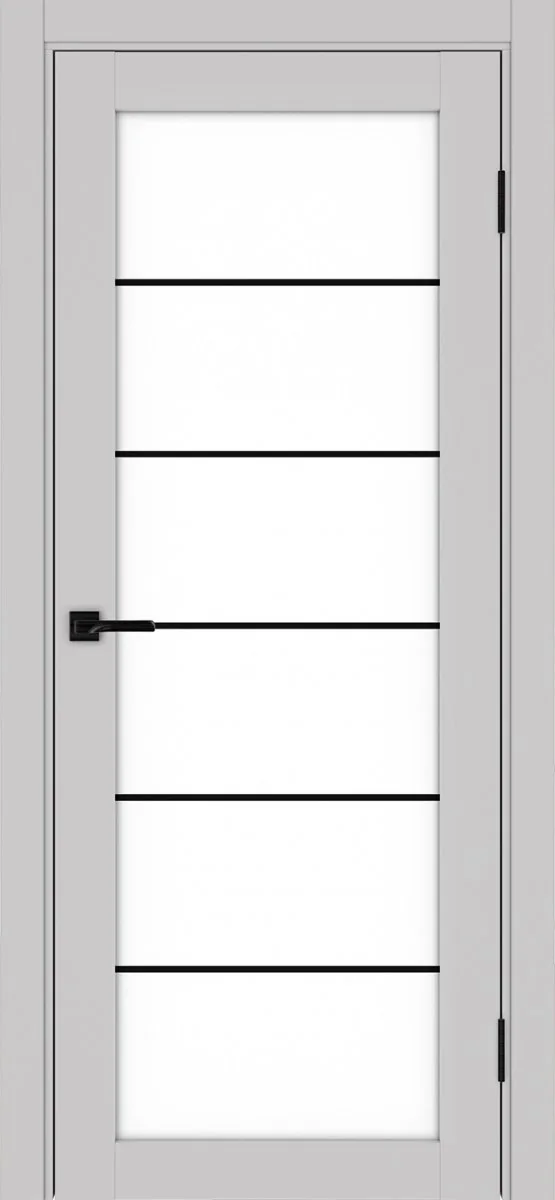 Дверь межкомнатная Турин 501АСС.2 - пепельный, белое lacobel, алюм.чёрн.