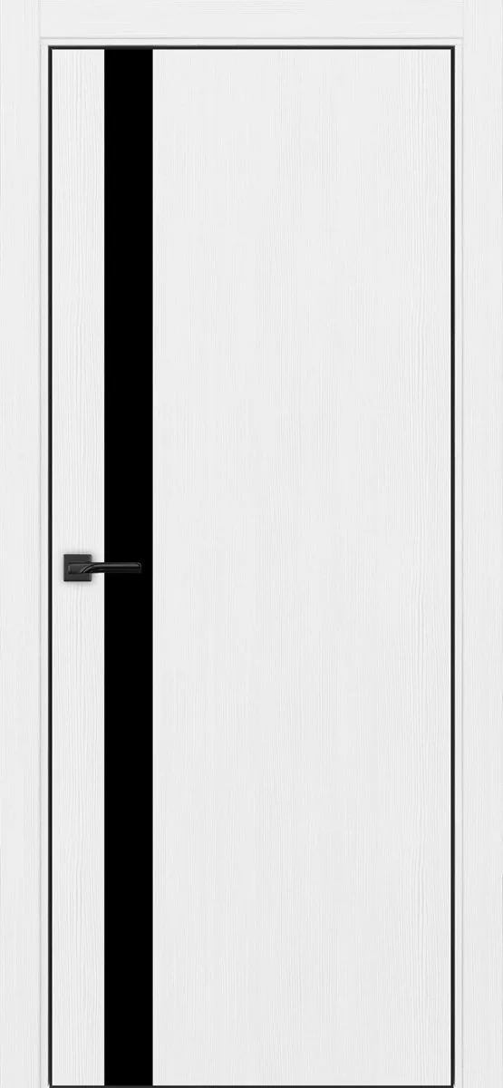 Дверь межкомнатная Неаполь 211 - белый лёд, черное lacobel, алюм.чёрн., с четырех сторон