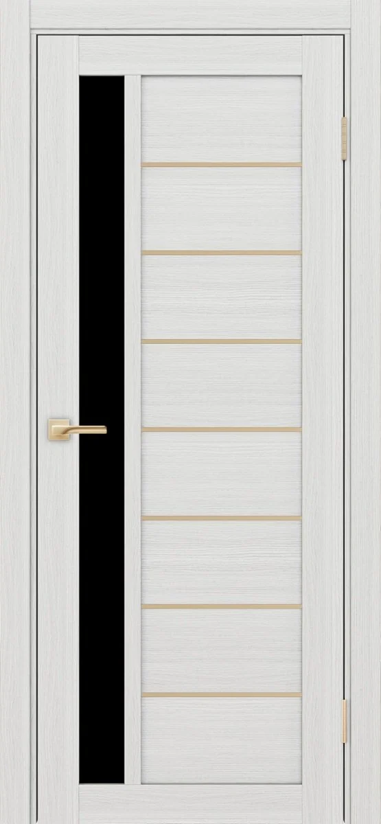 Дверь межкомнатная Турин 554АПП.21 - ясень серебристый, черное lacobel, алюм.золото