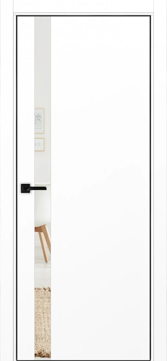 Дверь межкомнатная Неаполь 211 - белый снежный, зеркало/зеркало, алюм.чёрн., с четырех сторон