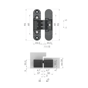 Петля скрытой установки U3D4000 SN (9540UN3D) мат. никель