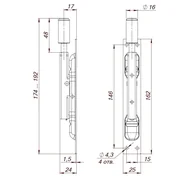 Задвижка торцевая RIGEL-set/160 D16x60mm (TDB set 160-24) в комплекте с ригелем, фото 2