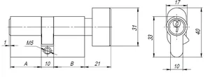 Цилиндровый механизм (AX102/70) AX1002Knob70 (35+10+25) CP хром с вертушкой