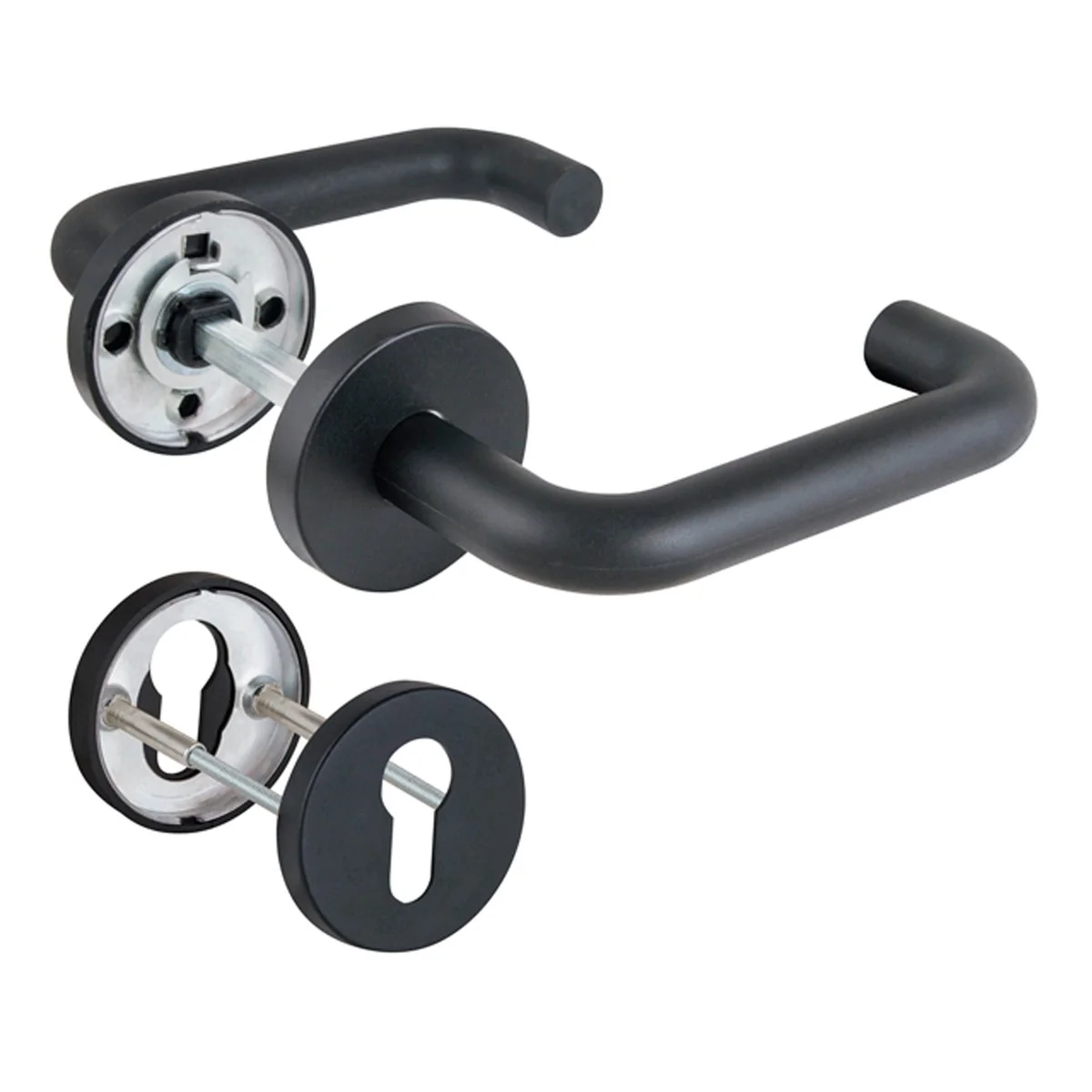Комплект дверных ручек с накладками под цилиндр FR.DH57.0219 NE (DH-0219 NE) 8x155 мм, BL-24 черный